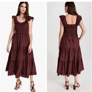 Madewell Lucie Embroidered Cotton Midi Dress Vintage Mulberry - Size 12